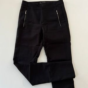 Zara Straight Leg Dress Pant, Zipper Details, size XS, formal trousers, black